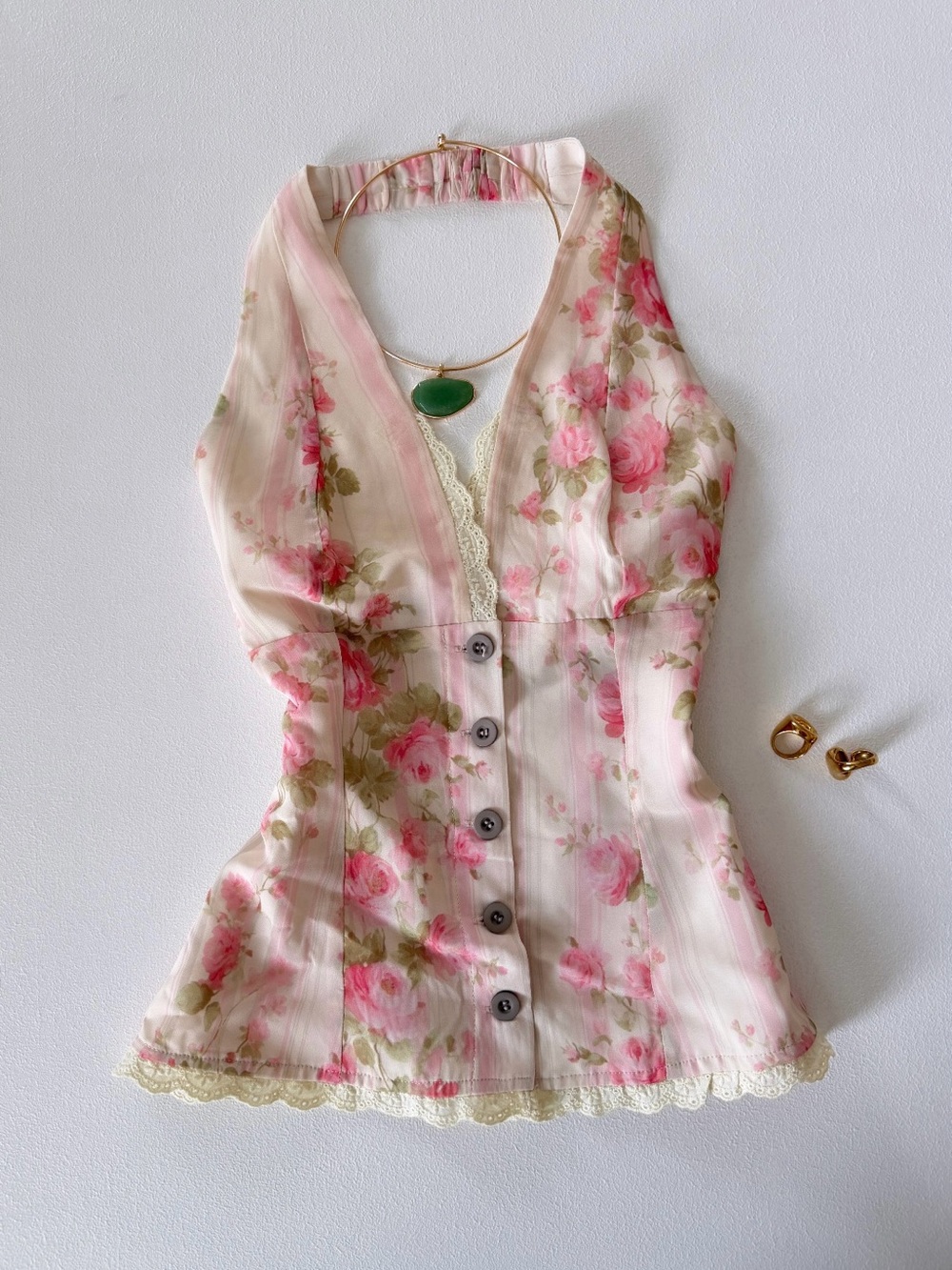 Emerson Lang Floral Halter Top Pink Rose Print
Lace